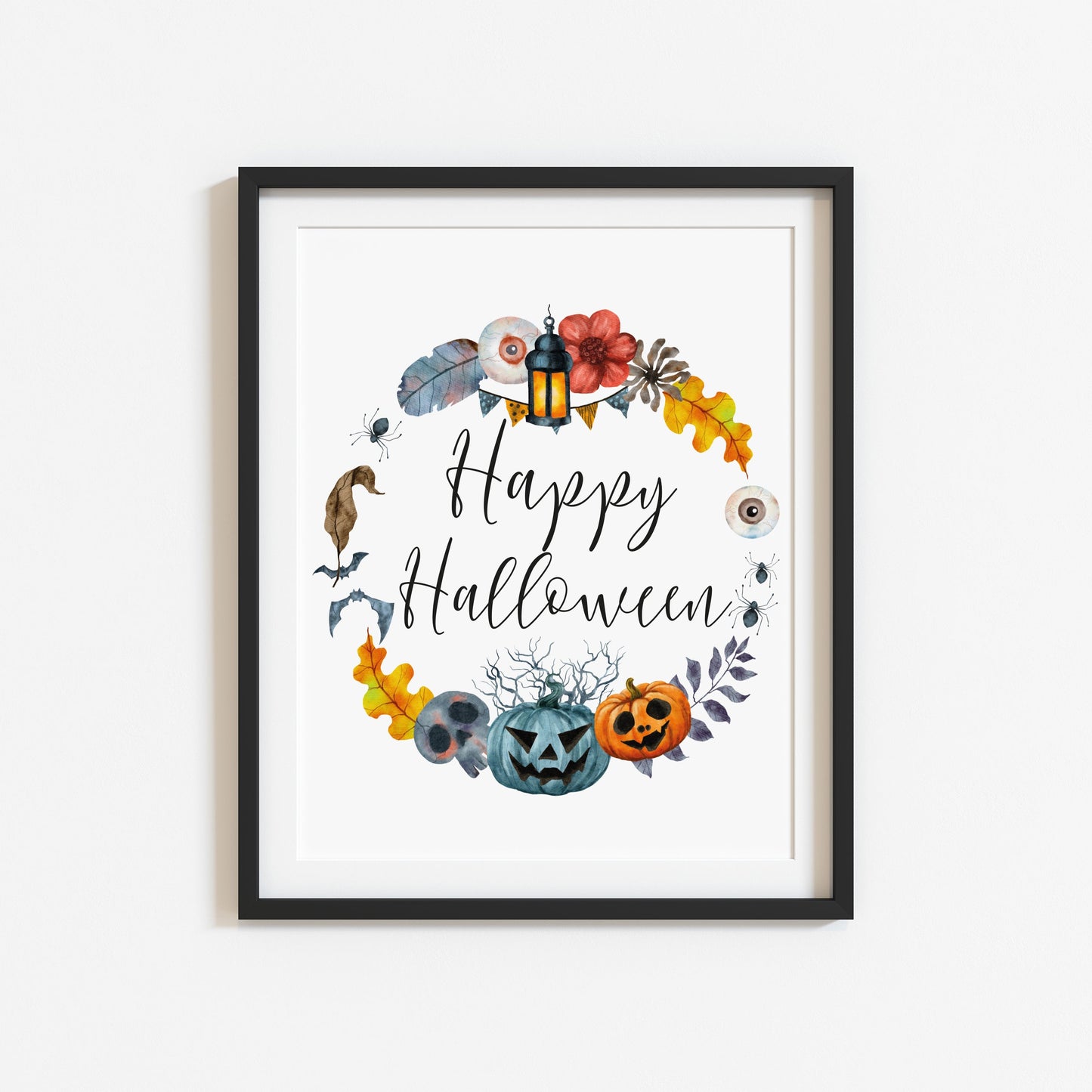 Happy Halloween watercolour spooky wreath seasonal unframed wall art poster print