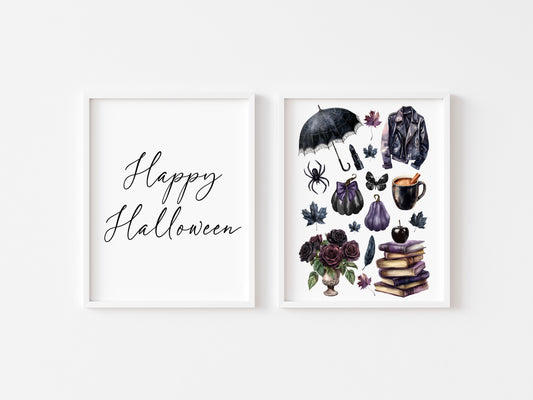 Halloween Set Spooky Witch please Happy Halloween black dark Decor unframed wall art poster prints