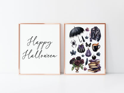 Halloween Set Spooky Witch please Happy Halloween black dark Decor unframed wall art poster prints