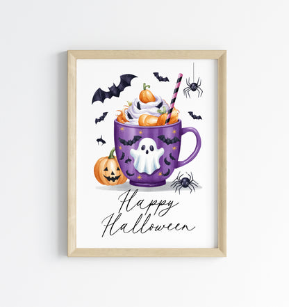 Happy halloween drink spider pumpkins bats spooky halloween seasonal home hallway sign unframed print