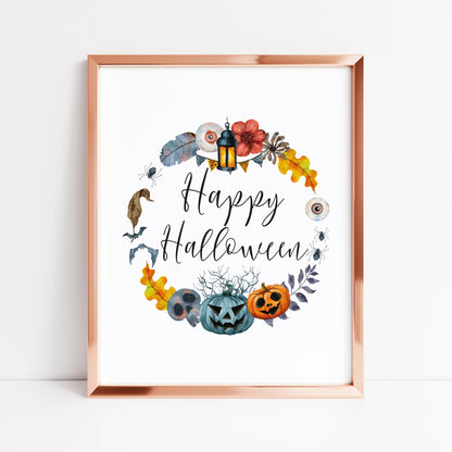 Happy Halloween watercolour spooky wreath seasonal unframed wall art poster print