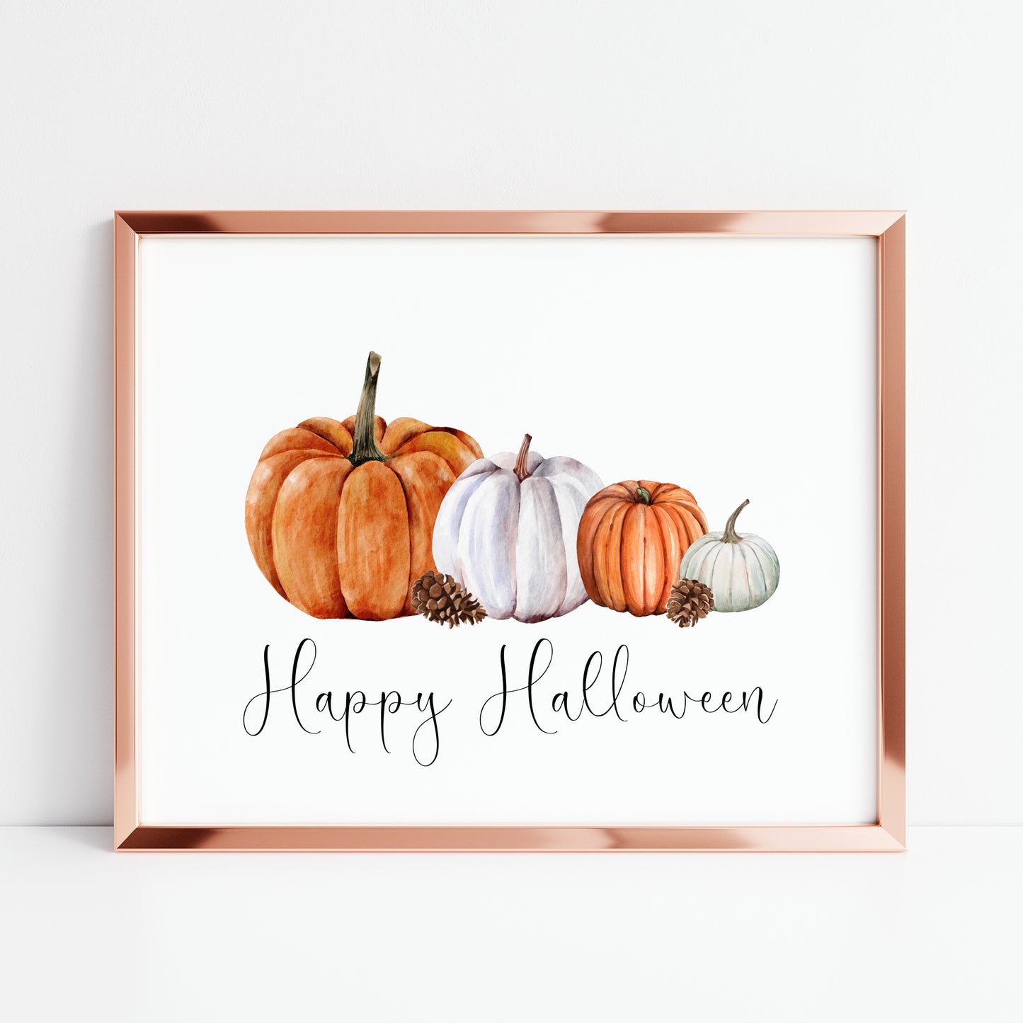 Happy halloween orange white pumpkin arrangements seasonal landscape unframed wall art poster print