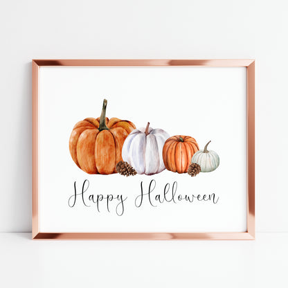 Happy halloween orange white pumpkin arrangements seasonal landscape unframed wall art poster print