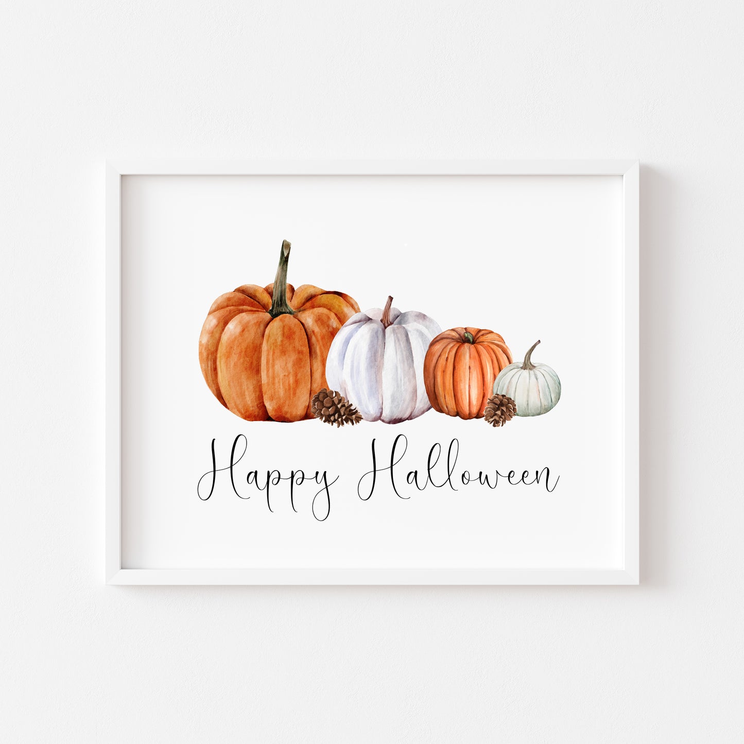 Happy halloween orange white pumpkin arrangements seasonal landscape unframed wall art poster print