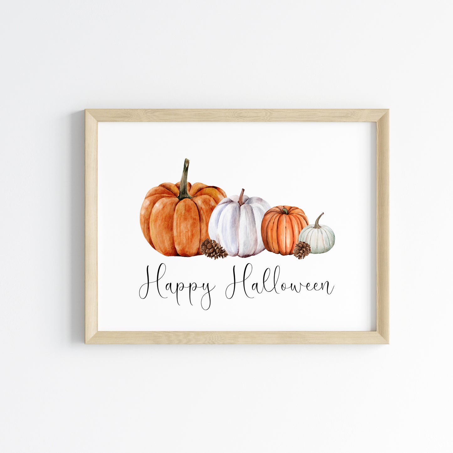 Happy halloween orange white pumpkin arrangements seasonal landscape unframed wall art poster print