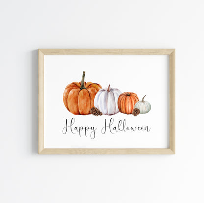 Happy halloween orange white pumpkin arrangements seasonal landscape unframed wall art poster print