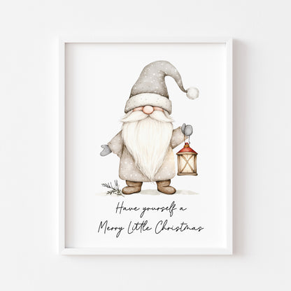 Have yourself a Merry little Christmas neutral beige gonk gnome xmas seasonal cute unframed wall art poster print