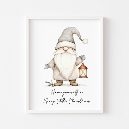 Have yourself a Merry little Christmas neutral beige gonk gnome xmas seasonal cute unframed wall art poster print
