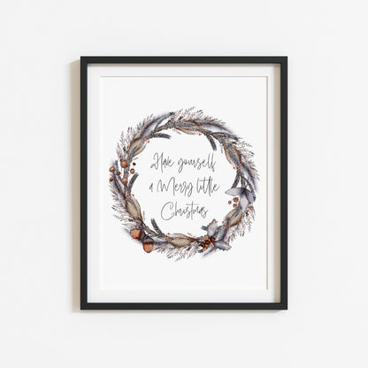 Have yourself a merry little Christmas foliage acorn wreath seasonal unframed wall art poster print