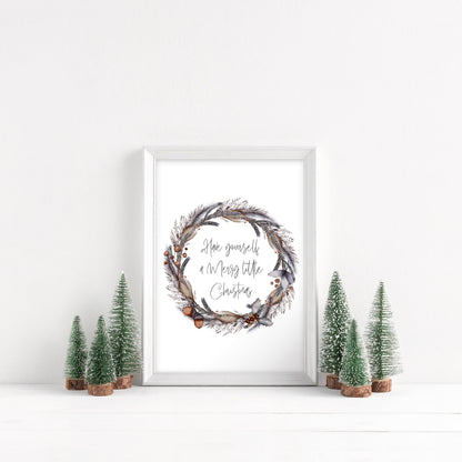 Have yourself a merry little Christmas foliage acorn wreath seasonal unframed wall art poster print