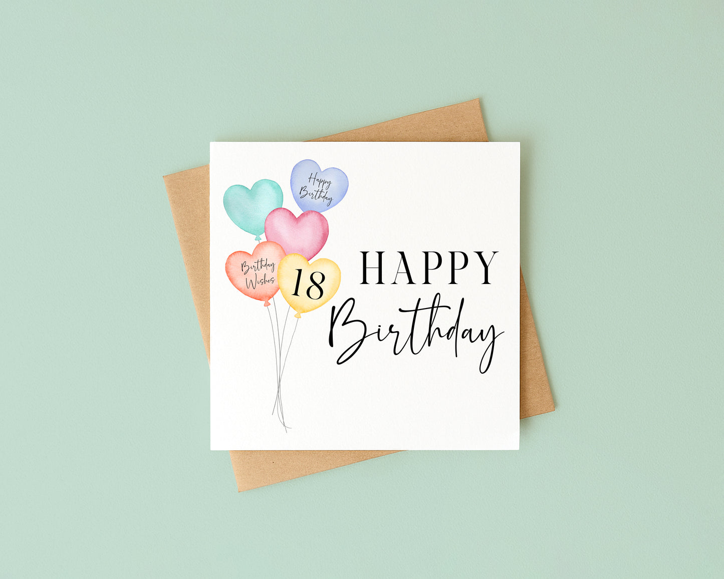 Birthday card heart balloons & number happy Birthday personalised with Envelope