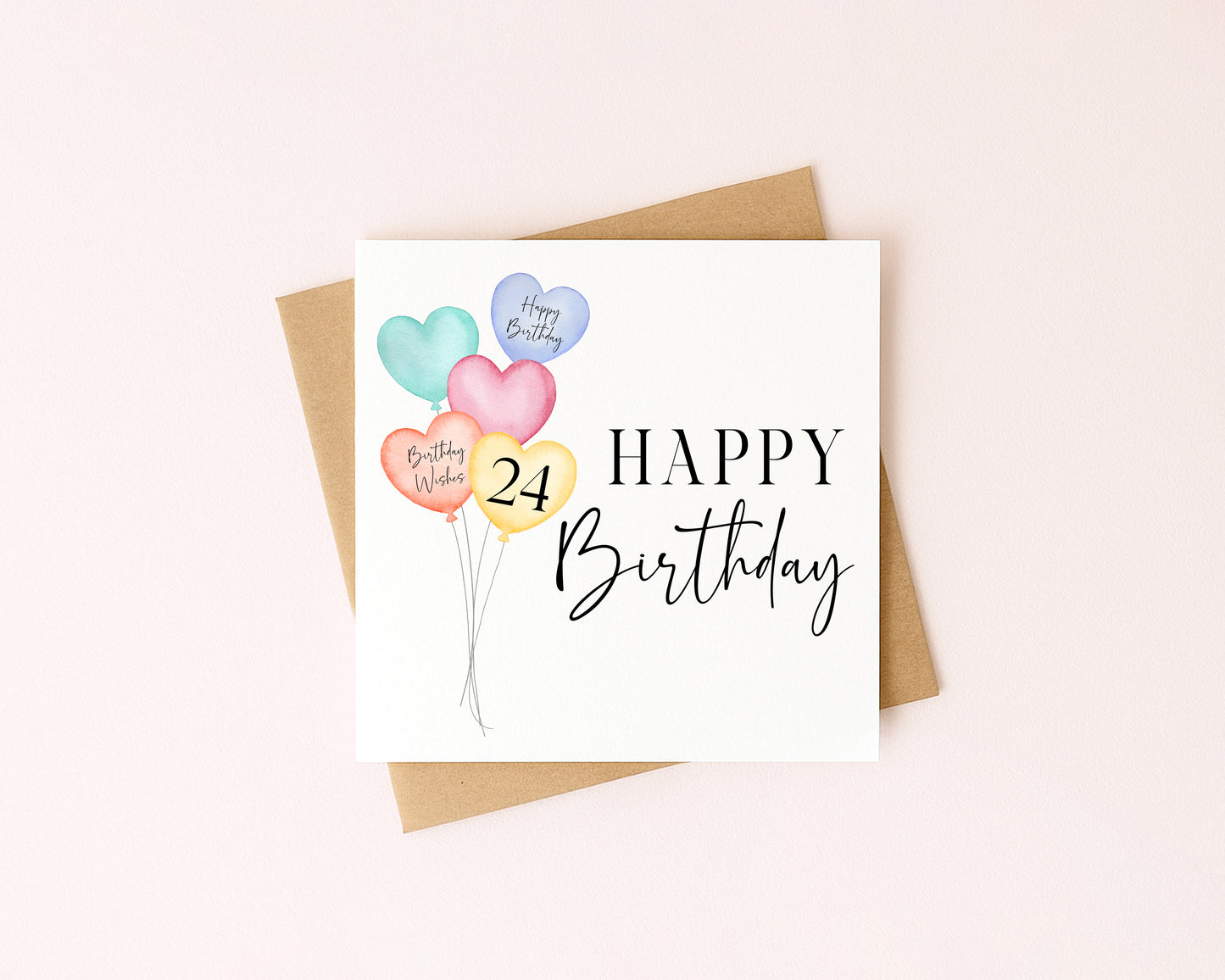 Birthday card heart balloons & number happy Birthday personalised with Envelope