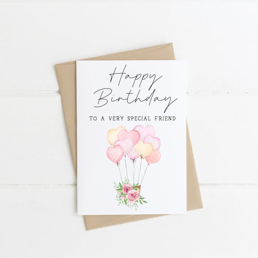 £1 CARD SALE - Happy Birthday to a very special friend floral pink & yellow balloons