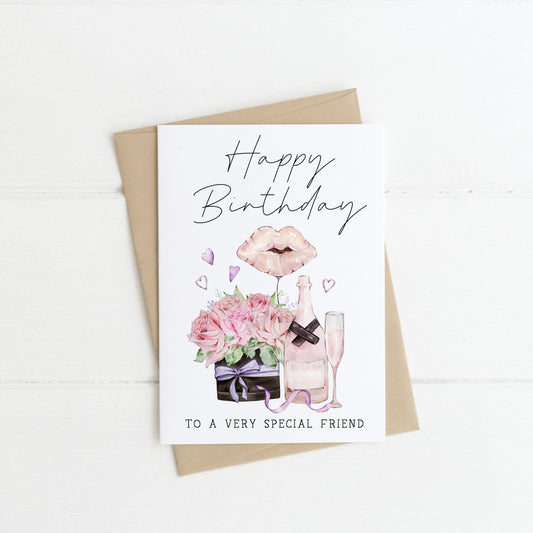 £1 CARD SALE - Happy Birthday pink purple floral balloon and flowers