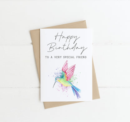 Pack of 4 Happy Birthday individual styles floral rainbow wine hearts humming birds pretty birthday cards with envelope,kraft brown or white