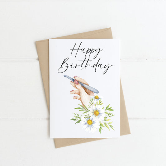 Crochet Knit Lover Birthday Card Watercolour daisy Floral card with envelope