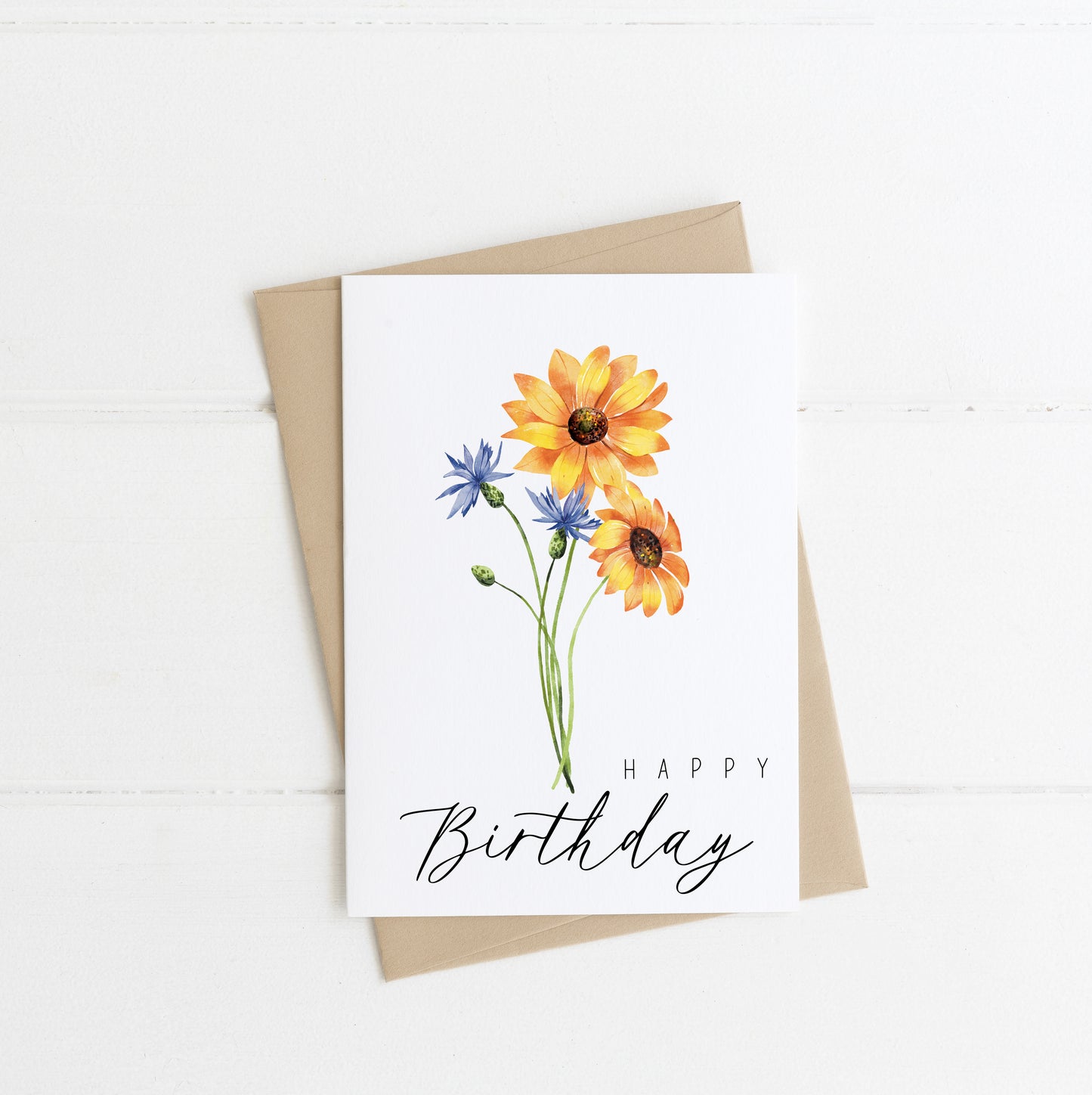 £1 CARD SALE - Happy Birthday yellow blue floral bouquet