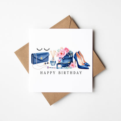 Elegant Birthday Card Make up fashion, Cake & gifts Unique Design with envelope