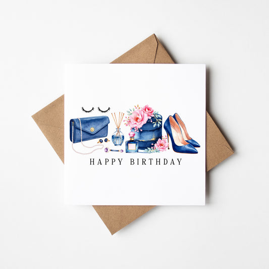 Elegant Birthday Card Make up fashion, Cake & gifts Unique Design with envelope