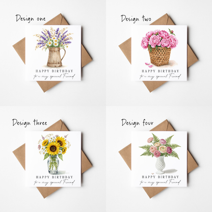 Floral Birthday Cards - Sunflowers, Roses, peonies, lavender flower arrangements - Pack of 4 with envelope