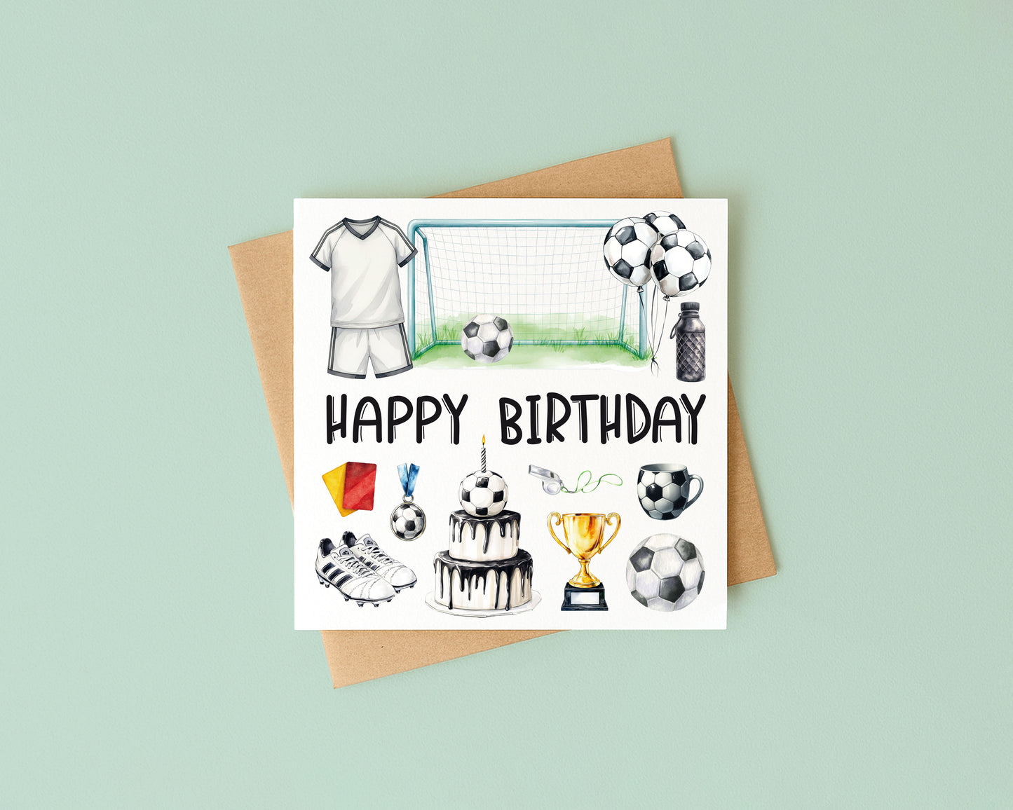 Football Birthday Card footy themed boys bday card with Envelope