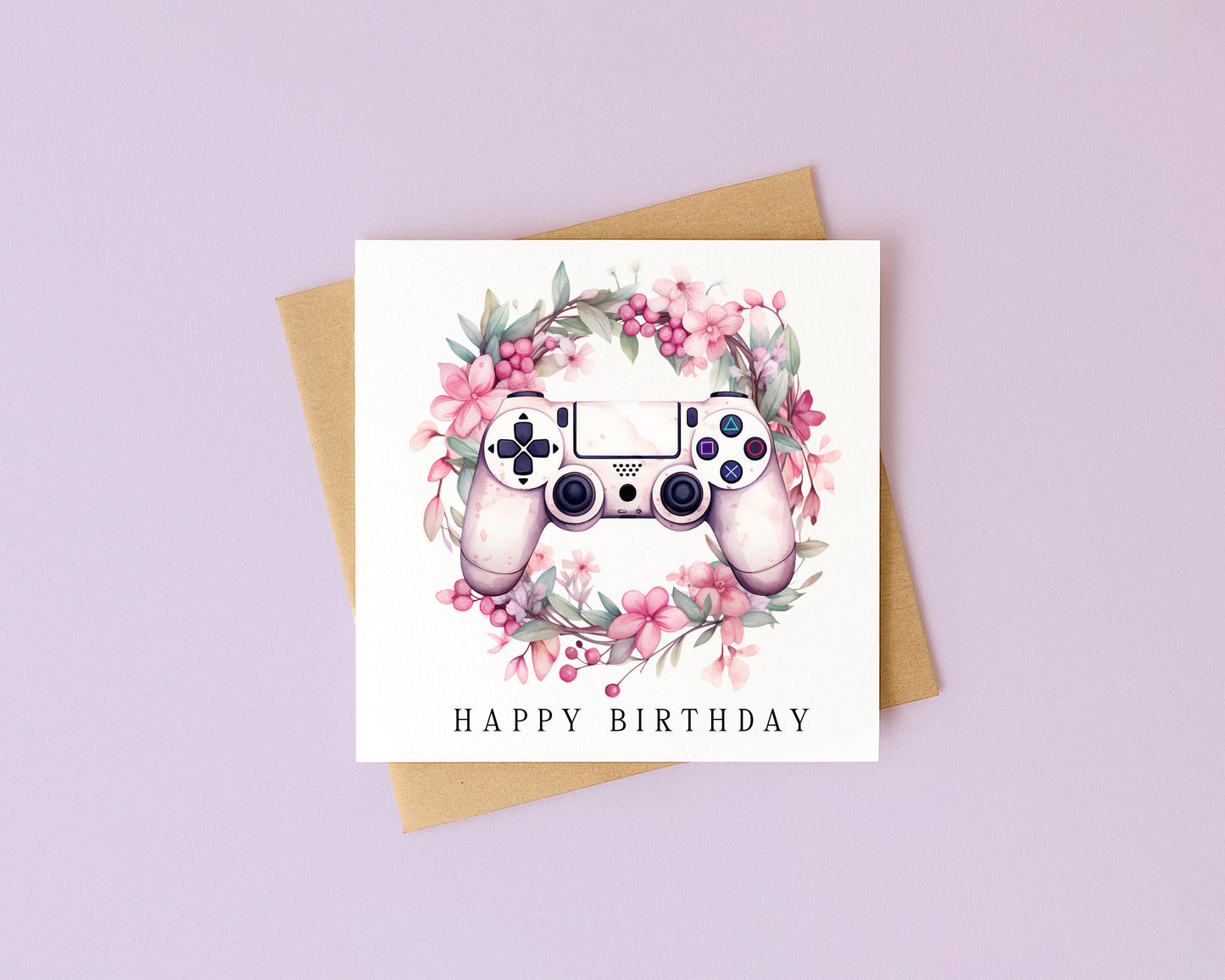 Gaming Birthday Card girls pink floral girl gamer bday Design with Envelope