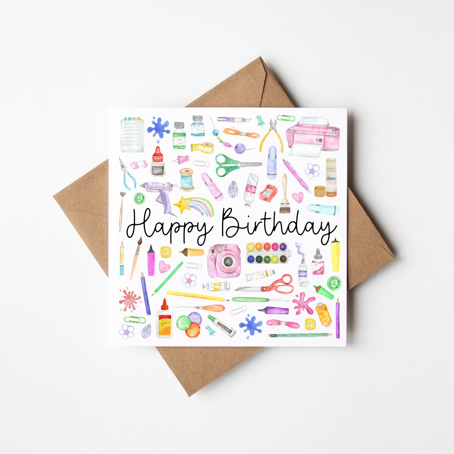 Craft Creator Artist Birthday Card Watercolour Design with Kraft Envelope