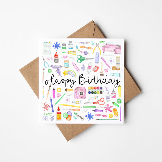 Craft Creator Artist Birthday Card Watercolour Design with Kraft Envelope