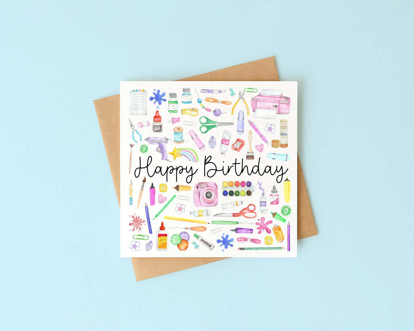 Craft Creator Artist Birthday Card Watercolour Design with Kraft Envelope