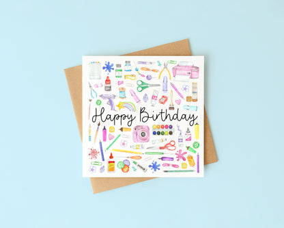Craft Creator Artist Birthday Card Watercolour Design with Kraft Envelope