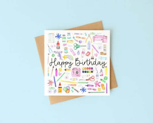 Craft Creator Artist Birthday Card Watercolour Design with Kraft Envelope