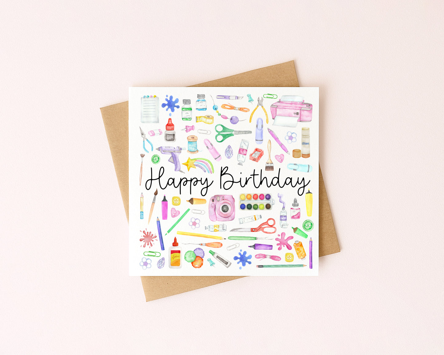 Craft Creator Artist Birthday Card Watercolour Design with Kraft Envelope