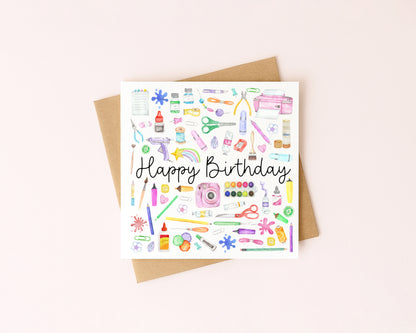 Craft Creator Artist Birthday Card Watercolour Design with Kraft Envelope