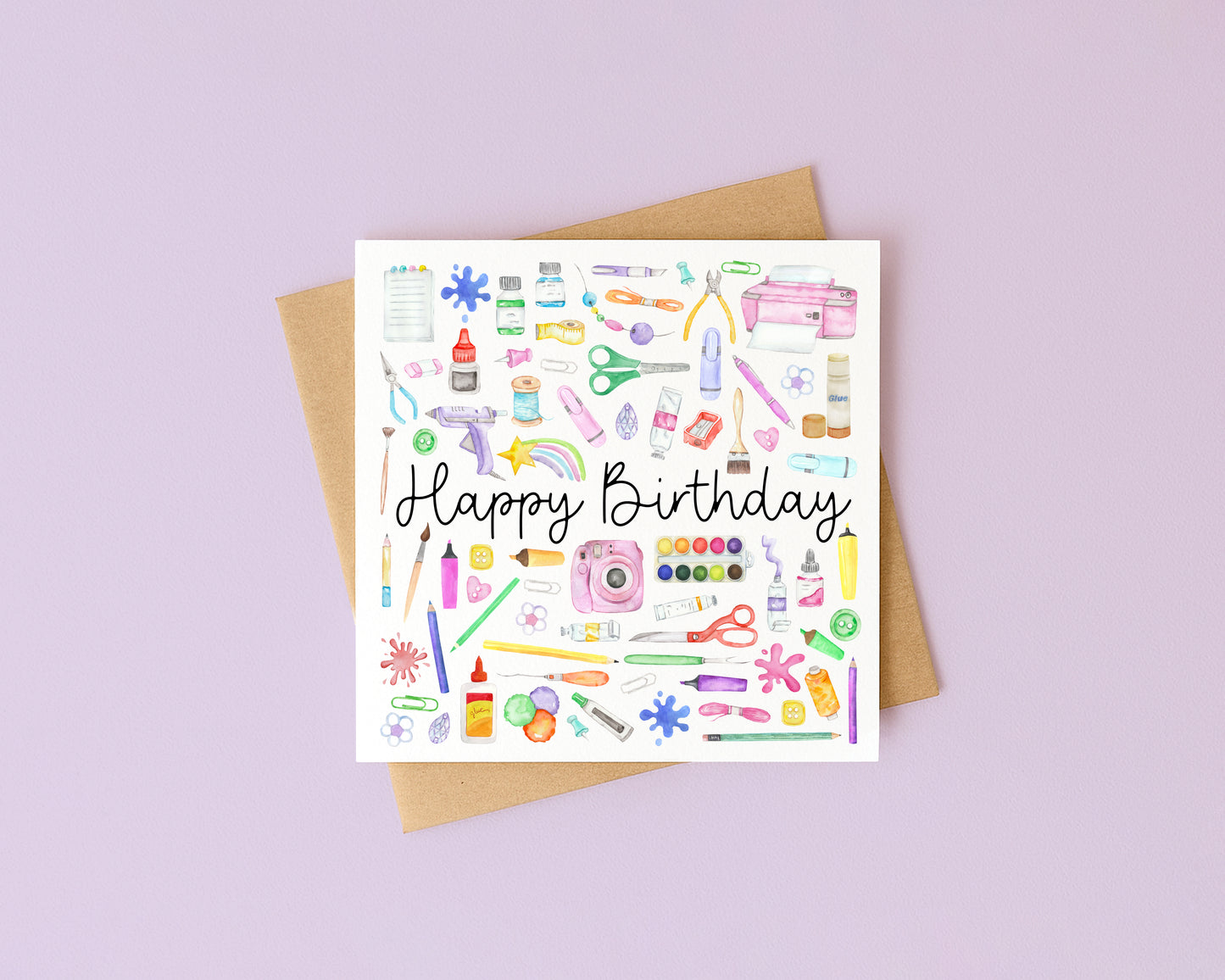 Craft Creator Artist Birthday Card Watercolour Design with Kraft Envelope