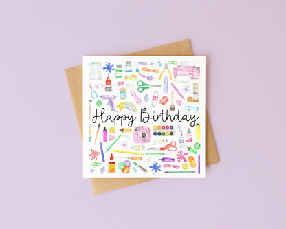 Craft Creator Artist Birthday Card Watercolour Design with Kraft Envelope