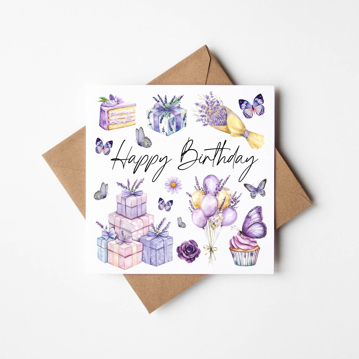 Birthday card, Happy Birthday blue lilac purple butterfly floral lavender themed friends birthday card flower birthday card with envelope