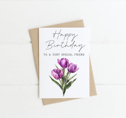 Pack of 4 Happy Birthday individual styles, floral roses hydrangea tulips blue purple pink birthday cards with envelope,kraft brown or white