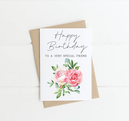 Pack of 4 Happy Birthday individual styles, floral roses hydrangea tulips blue purple pink birthday cards with envelope,kraft brown or white
