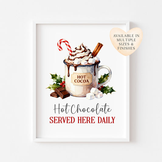Winter Hot Chocolate Print Red, white & Green Vintage cocoa Watercolour Art (unframed)
