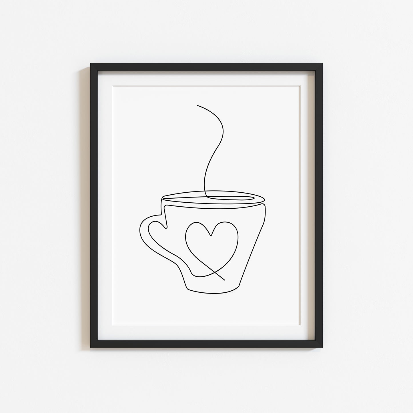 Kitchen print, Coffee tea heart hug mug kitchen office line drawing unframed wall art poster print