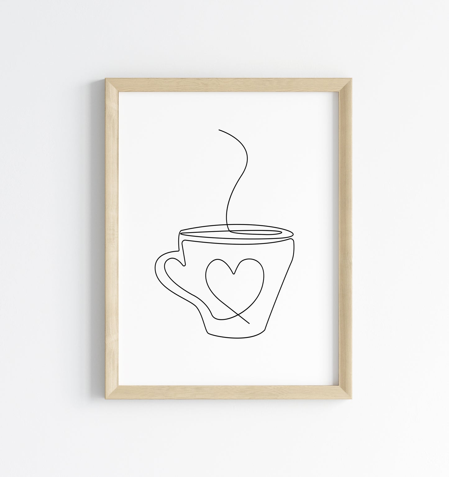 Kitchen print, Coffee tea heart hug mug kitchen office line drawing unframed wall art poster print