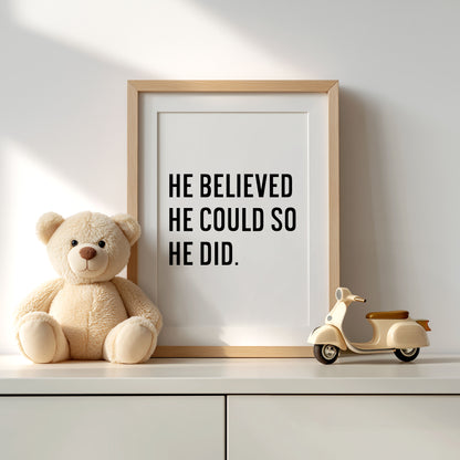Boys motivational print, kids bedroom positive nursery decor (unframed)