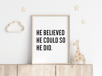 Boys motivational print, kids bedroom positive nursery decor (unframed)