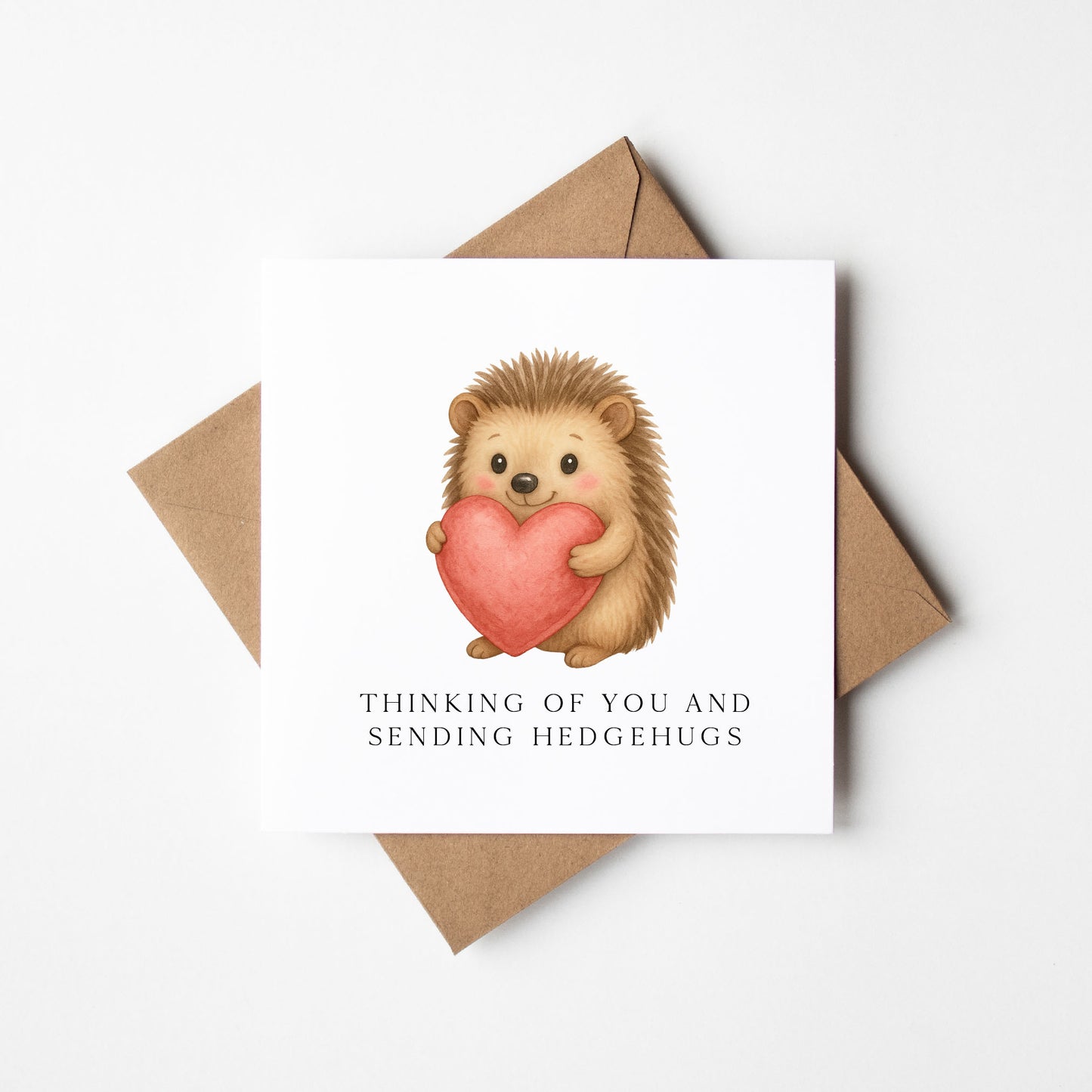 Hedgehugs, thinking of you red heart hedgehog sending sympathy card with Kraft Envelope