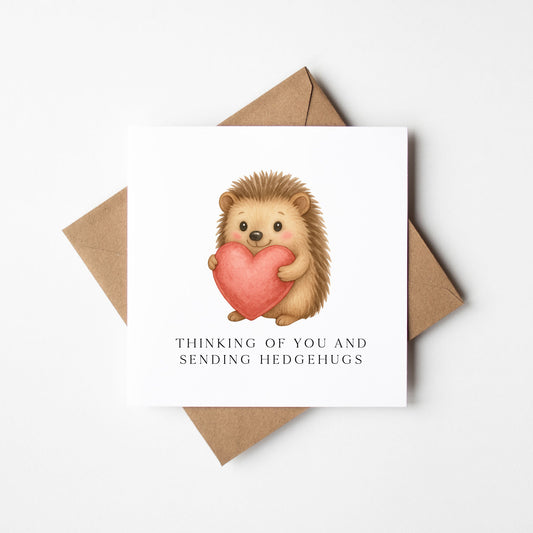 Hedgehugs, thinking of you red heart hedgehog sending sympathy card with Kraft Envelope