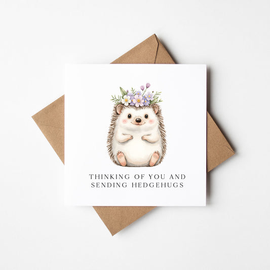 Hedgehugs, thinking of you floral hedgehog sending sympathy card with Kraft Envelope