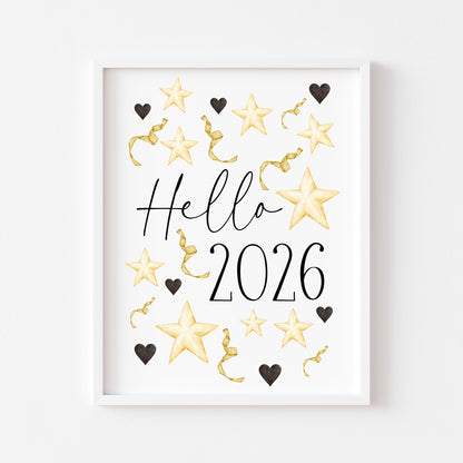 Hello 2026 party celebrate new year  party balloons celebration sign home unframed wall art