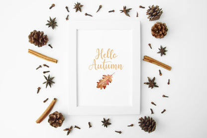 Hello Autumn watercolour leaf seasonal autumnal unframed wall art poster print