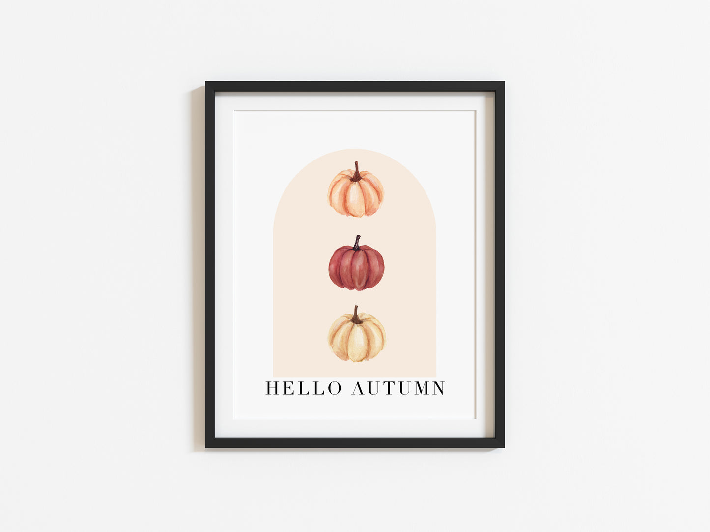 Hello Autumn watercolour pumpkin trio beige and red seasonal unframed wall art poster print