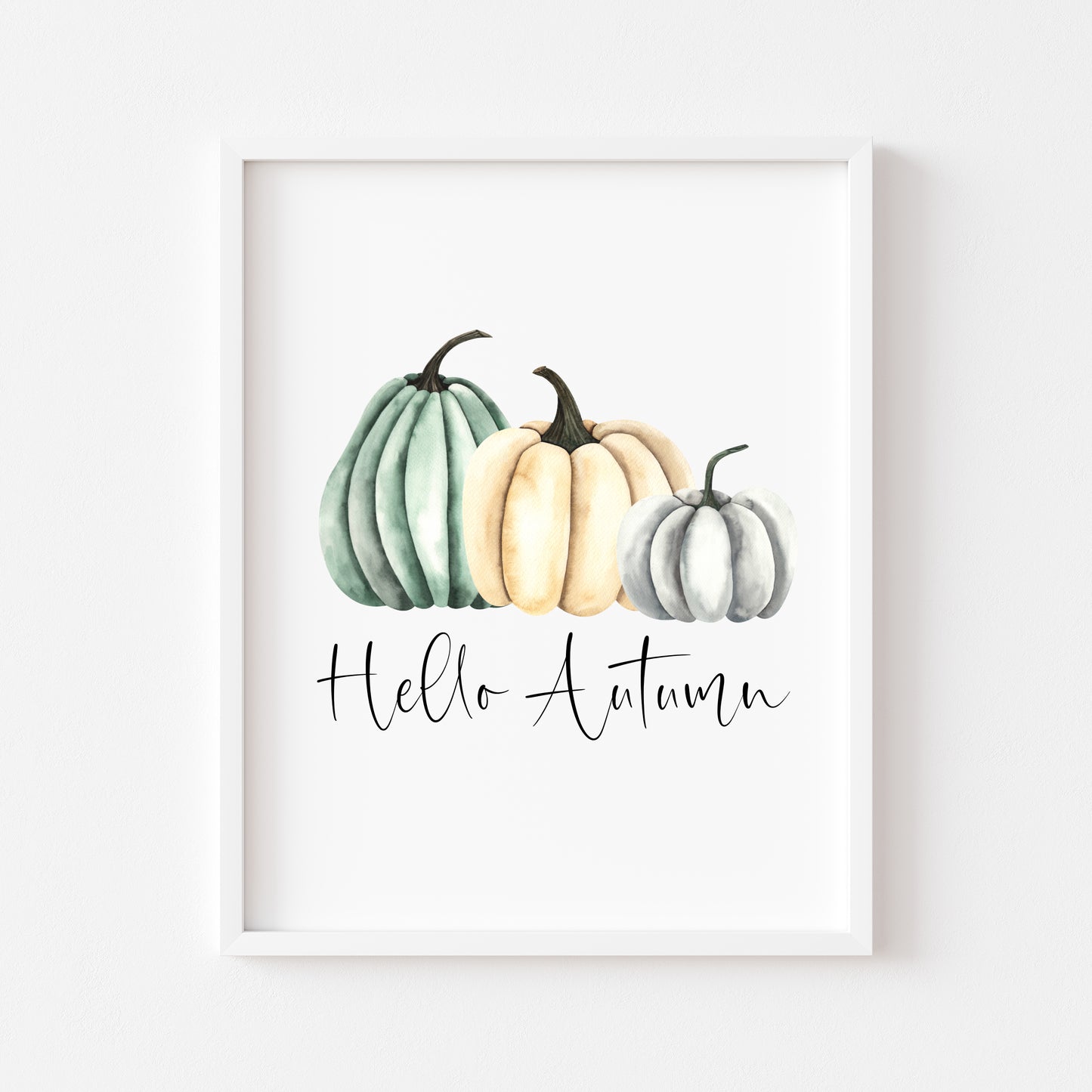 Autumn Pumpkin Print Green cream & Grey Fall Wall Art Poster (Unframed)